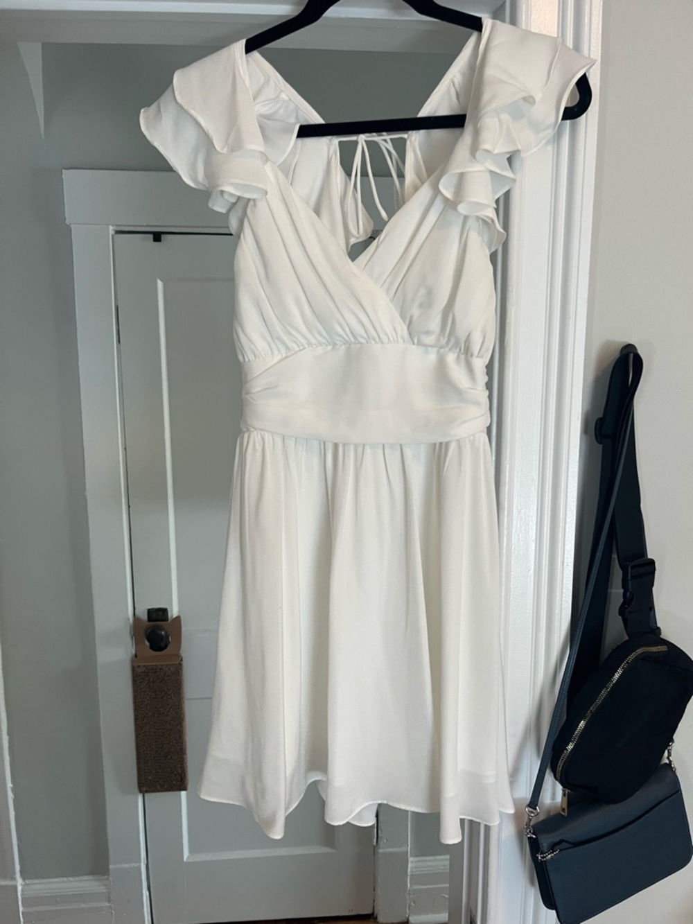 Lulu's White Ruffle Sleeve V-Neck Mini Dress